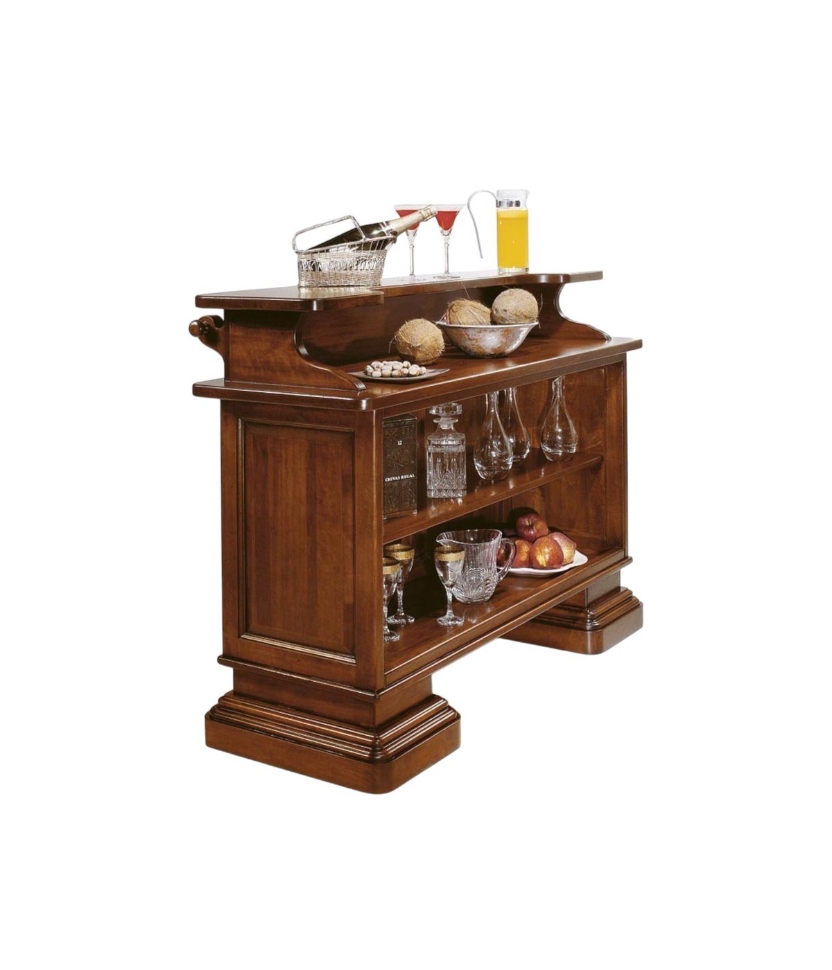 MOBILI 2G - MOBILE BAR ARTE POVERA LEGNO DI PIOPPO TINTA NOCE 131x47x103 vista frontale