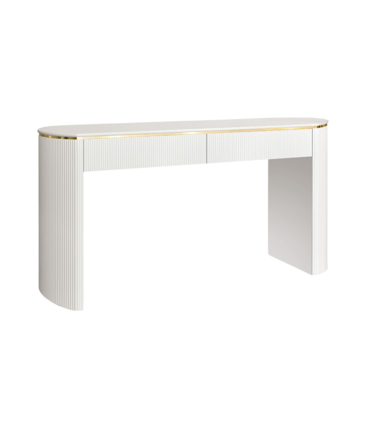 MOBILI 2G - Consolle contemporanea cannettato legno bianco oro e cromo 150x50x81 (126) vista frontale