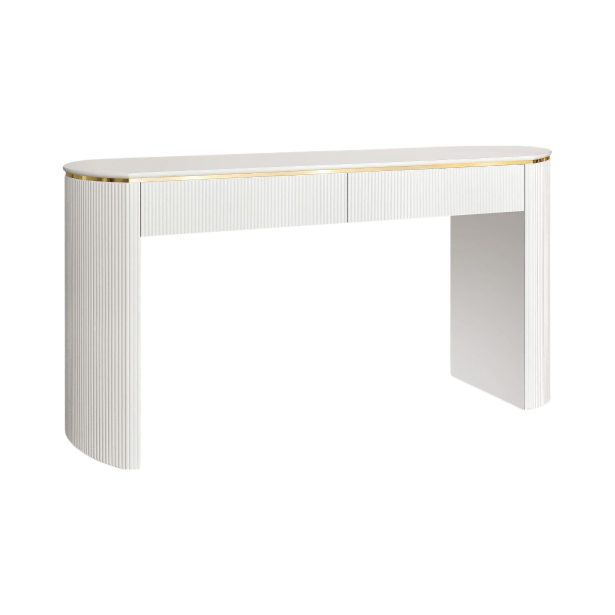 MOBILI 2G - Consolle contemporanea cannettato legno bianco oro e cromo 150x50x81 (126) vista frontale