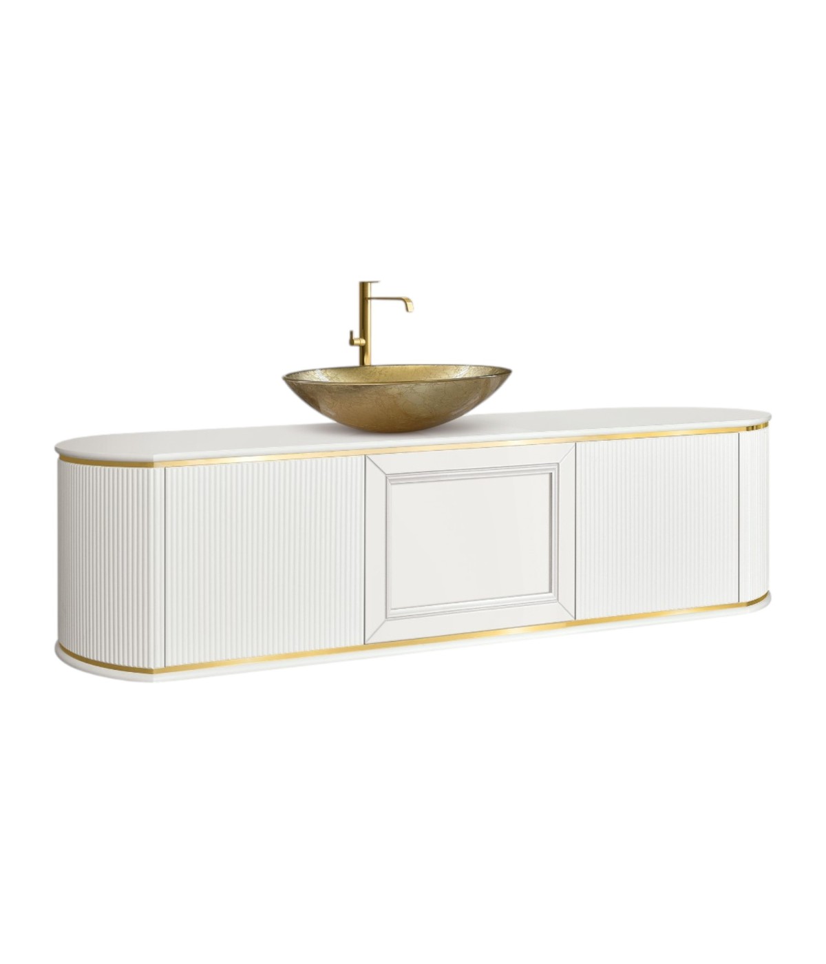 Mobile bagno sospeso contemporaneo 2 ante 1 cassetto cannettato leg...