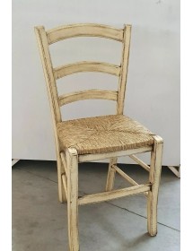 MOBILI 2G - Set 2 sedie legno shabby avorio consumato seduta paglia 43x46x89 VISTA FRONTALE