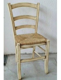 MOBILI 2G - Set 2 sedie legno shabby avorio consumato seduta paglia 43x46x89 VISTA FRONTALE