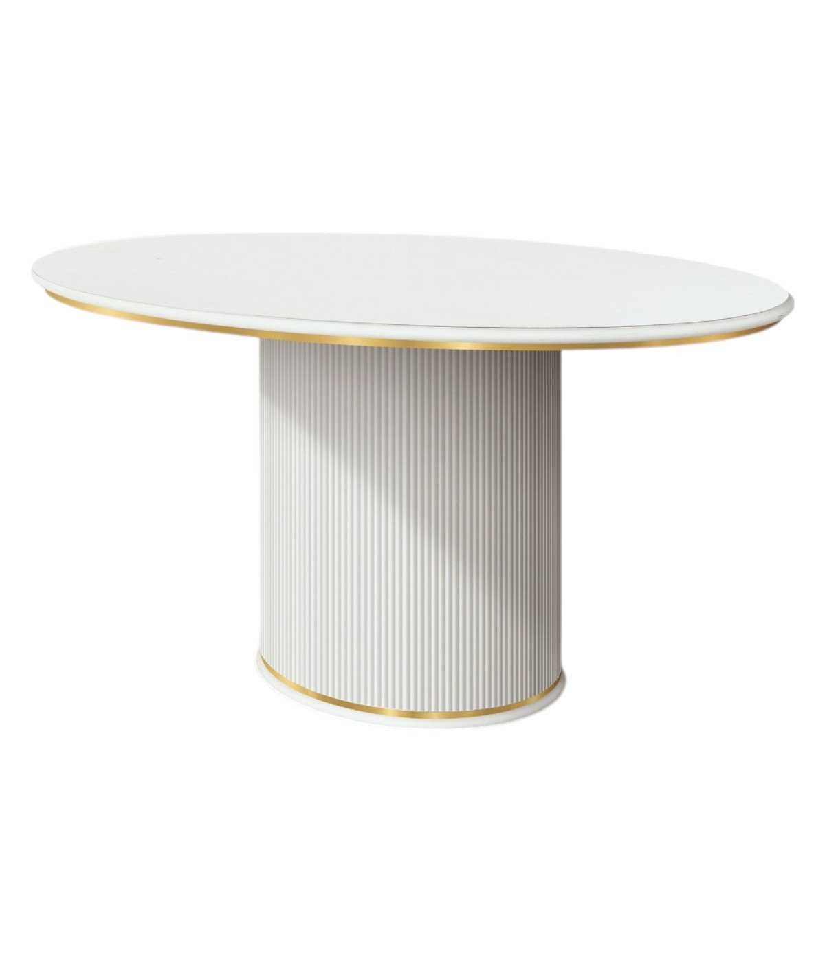 MOBILI 2G - Tavolo rotondo contemporaneo cannettato legno bianco oro e cromo 120x120x 140x140 160x160 (117) vista frontale