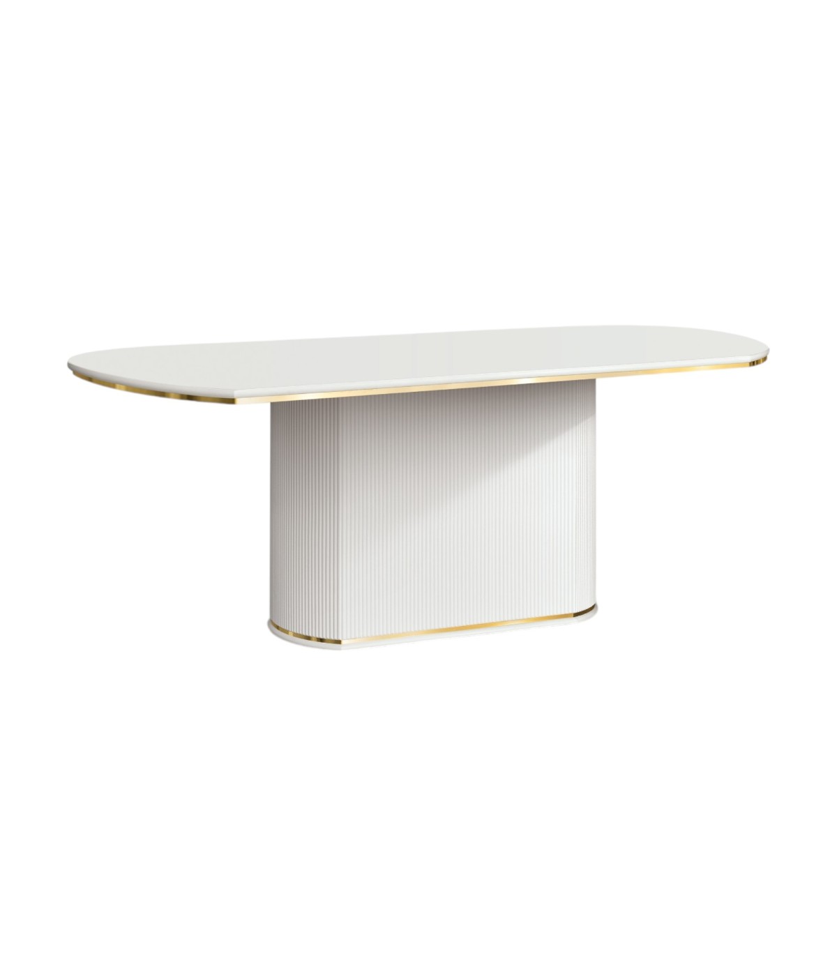 MOBILI 2G - Tavolo rettangolare contemporaneo cannettato legno bianco oro e cromo 200x100x76 (116) VISTA FRONTALE
