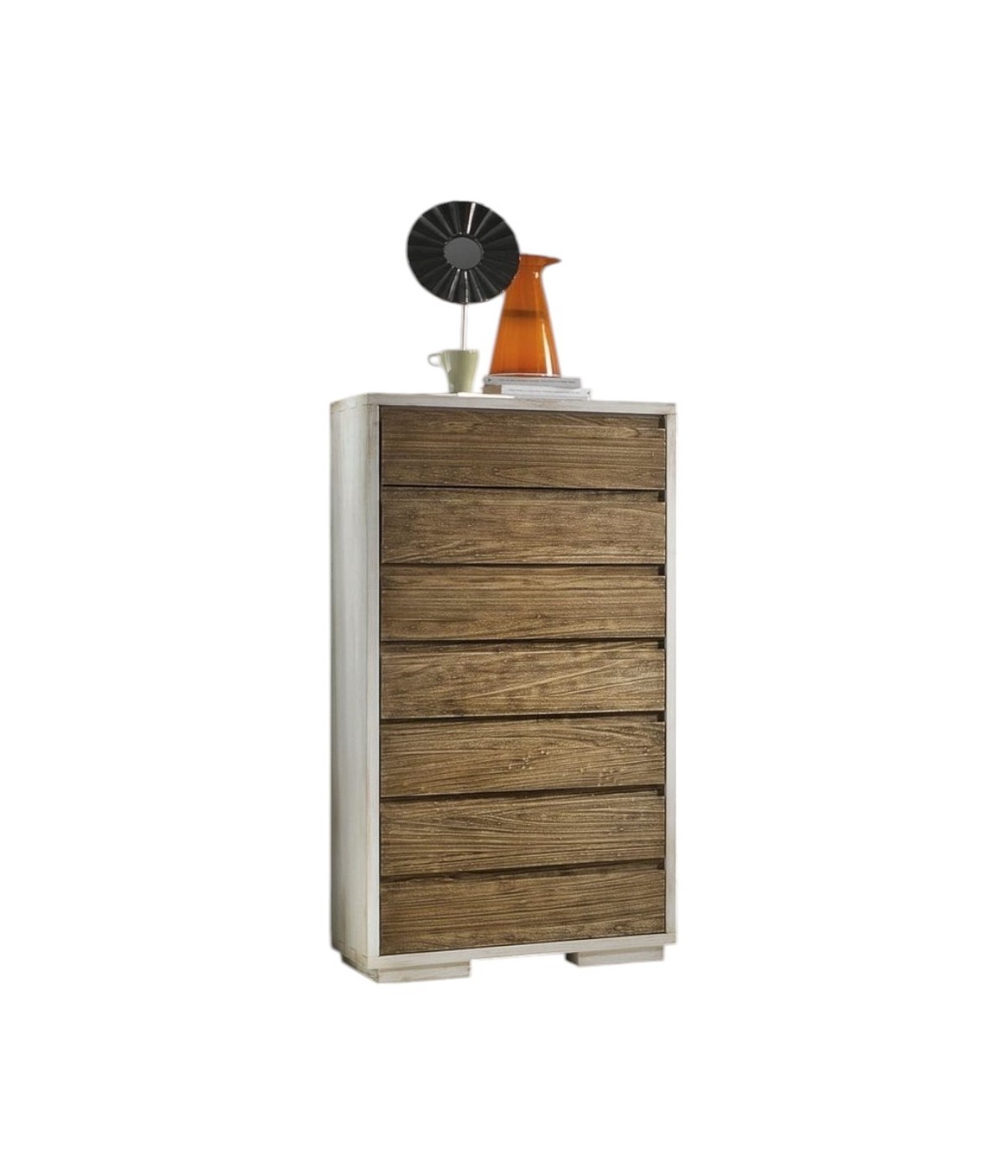 MOBILI 2G - Cassettiera 7 cassetti in legno massello bicolore L.70 x P.45 H.137