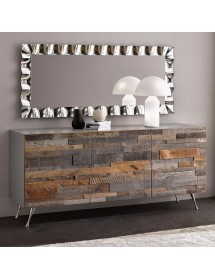 MOBILI 2G - Madia 3 Ante contemporanea Legno mosaico gambe acciaio 189X47X80 (302) VISTA FRONTALE