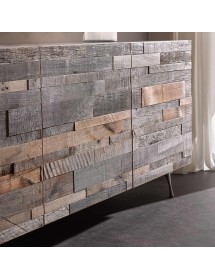 MOBILI 2G - Madia 3 Ante contemporanea Legno mosaico gambe acciaio 189X47X80 (302) VISTA FRONTALE