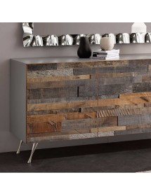 MOBILI 2G - Madia 3 Ante contemporanea Legno mosaico gambe acciaio 189X47X80 (302) VISTA FRONTALE