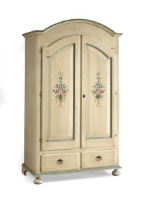 MOBILI 2G - ARMADIO ARTE POVERA 2 ANTE LEGNO SHABBY AVORIO ANTICATO FILO AZZURRO 125X61X200 (1314) vista frontale