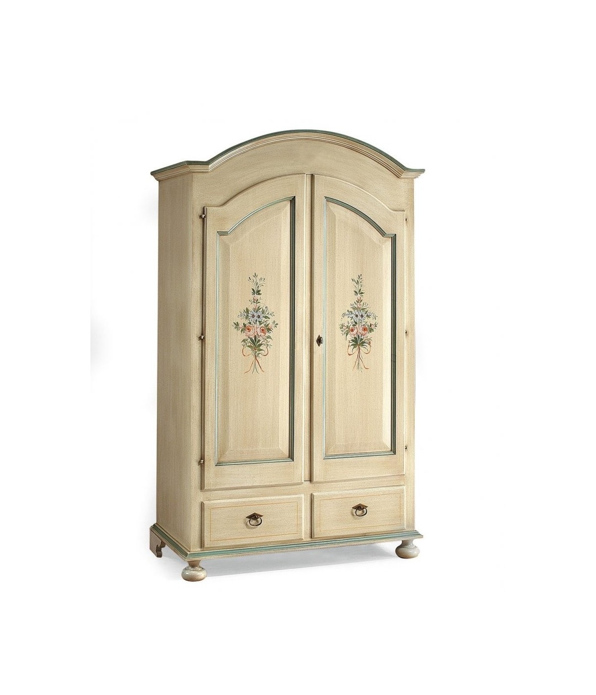 MOBILI 2G - ARMADIO ARTE POVERA 2 ANTE LEGNO SHABBY AVORIO ANTICATO FILO AZZURRO 125X61X200 (1314) vista frontale