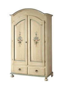 MOBILI 2G - ARMADIO ARTE POVERA 2 ANTE LEGNO SHABBY AVORIO ANTICATO FILO AZZURRO 125X61X200 (1314) vista frontale
