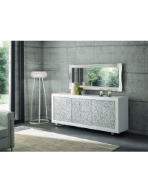 MOBILI 2G - Madia 3 Ante contemporanea Legno bianco argento rilievo 205X45X88 (308) VISTA FRONTALE