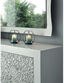 MOBILI 2G - Madia 3 Ante contemporanea Legno bianco argento rilievo 205X45X88 (308) VISTA FRONTALE