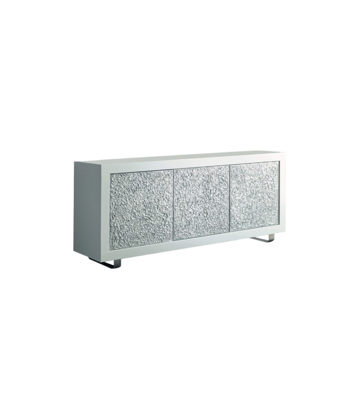 MOBILI 2G - Madia 3 Ante contemporanea Legno bianco argento rilievo 205X45X88 (308) VISTA FRONTALE