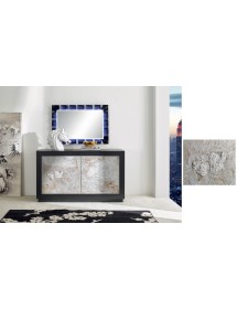 MOBILI 2G - Madia 2 Ante contemporanea Legno massello nero effetto pietra 142X45X85 (307) VISTA FRONTALE