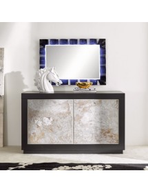 MOBILI 2G - Madia 2 Ante contemporanea Legno massello nero effetto pietra 142X45X85 (307) VISTA FRONTALE