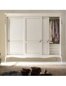 MOBILI 2G - ARMADIO 3 ANTE SCORREVOLI CLASSICO IN LEGNO CON INTAGLIO AVORIO L.300 P.69 H.250 vista frontale