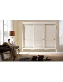 MOBILI 2G - ARMADIO 3 ANTE SCORREVOLI CLASSICO IN LEGNO CON INTAGLIO AVORIO L.300 P.69 H.250 vista frontale