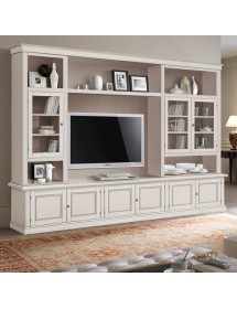 MOBILI 2G - Parete attrezzata in legno shabby avorio anticato 286x50x227