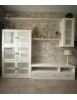 MOBILI 2G - Parete attrezzata in legno shabby chic bianco avorio bianco invecchiato 265x36/60x230 vista frontale