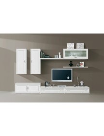 MOBILI 2G - Parete attrezzata in legno shabby chic bianco avorio bianco invecchiato 315x36/60x220