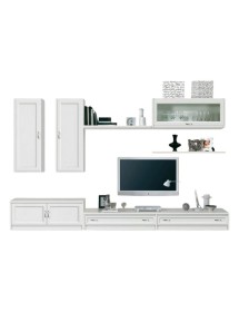 MOBILI 2G - Parete attrezzata in legno shabby chic bianco avorio bianco invecchiato 315x36/60x220