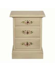 MOBILI 2G - Comodino 3 cassetti legno shabby avorio anticato decori 50x38x65 VISTA FRONTALE
