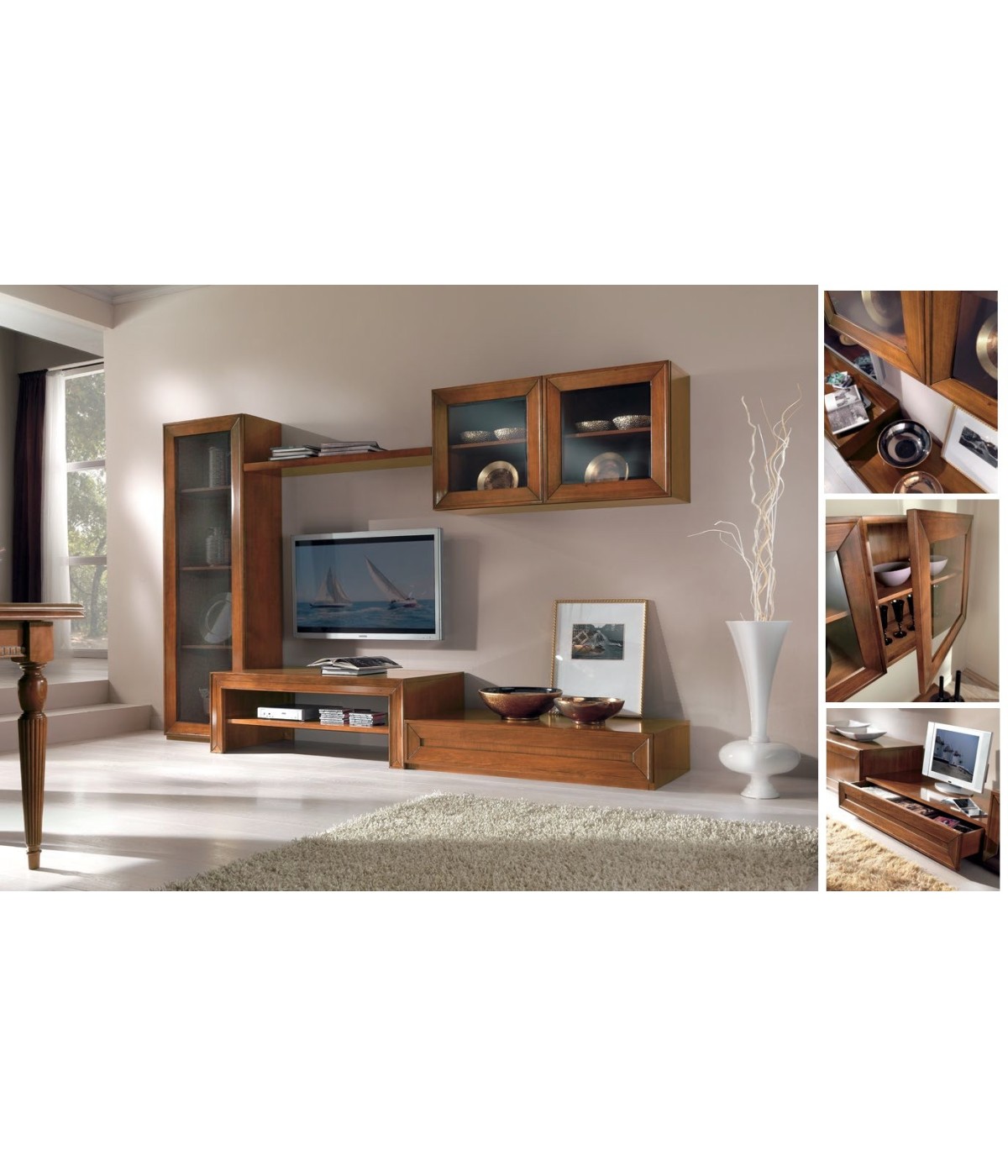 MOBILI 2G - Parete attrezzata in legno massello noce bassano 315x55x195 vista frontale