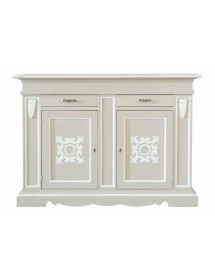 MOBILI 2G - Credenza legno 2 porte 2 cassetti legno shabby tortora profilo bianco 170X55X123 (1233) VISTA FRONTALE