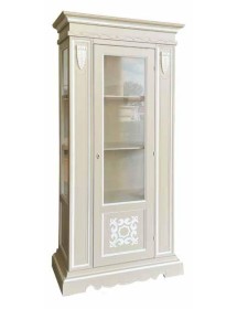 Vetrina 1 porta legno shabby tortora profilo bianco 95X47X210 (1235) vista frontale