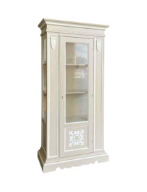 MOBILI 2G - Vetrina 1 porta legno shabby tortora profilo bianco 95X47X210 (1235) vista frontale