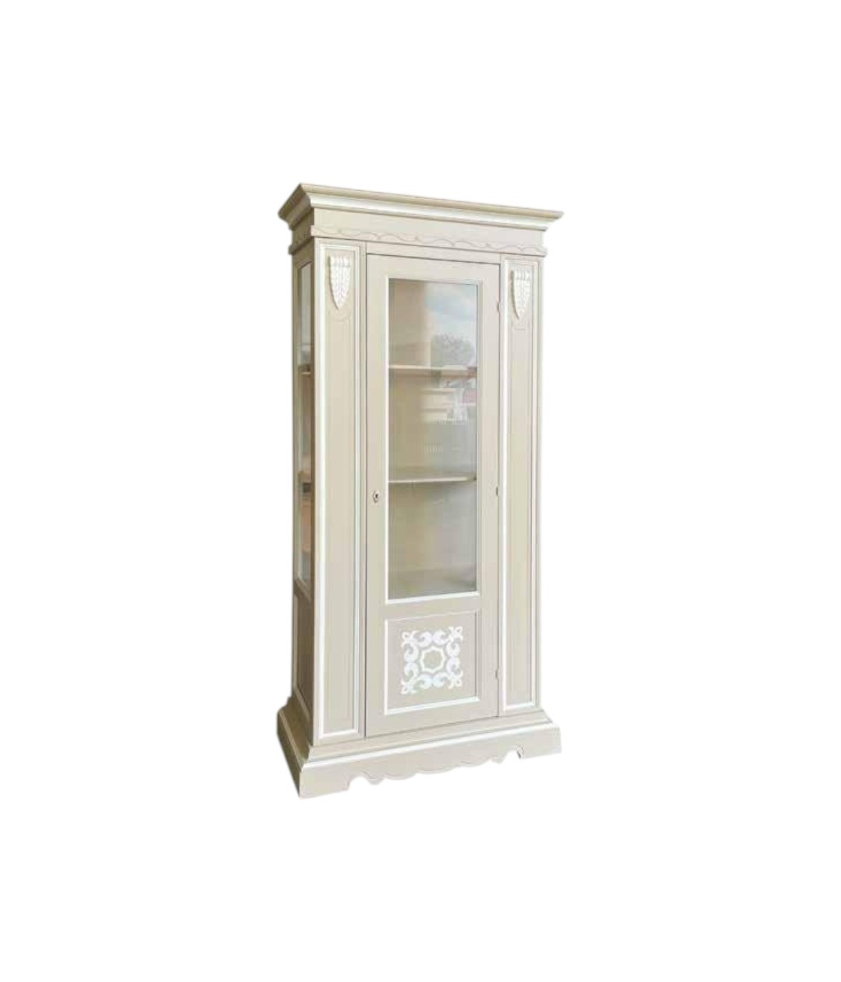 Vetrina 1 porta legno shabby tortora profilo bianco 95X47X210 (1235) vista frontale