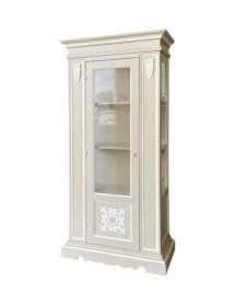 Vetrina 1 porta legno shabby tortora profilo bianco 95X47X210 (1235) vista frontale