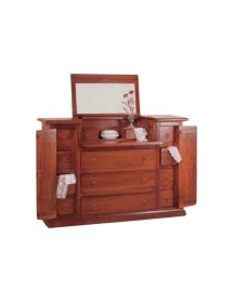 MOBILI 2G - Cassettiera arte povera 13 cassetti con ribalta legno tinta noce 144x54x95 (74) VISTA FRONTALE