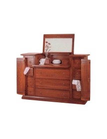 MOBILI 2G - Cassettiera arte povera 13 cassetti con ribalta legno tinta noce 144x54x95 (74) VISTA FRONTALE