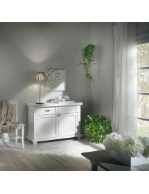 MOBILI 2G - MADIA CREDENZA IN LEGNO MASSELLO 2 ANTE LACCATO BIANCO L.120 P.45 H.83
