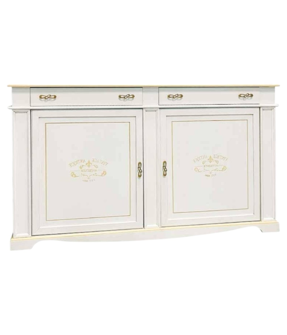 MOBILI 2G - Credenza legno 2 porte 2 cassetti legno shabby scritte vari colori 200X50X115 (1239) vista frontale
