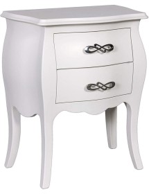 MOBILI 2G - Comodino 2 cassetti bombato legno shabby bianco 50x30x60 vista frontale