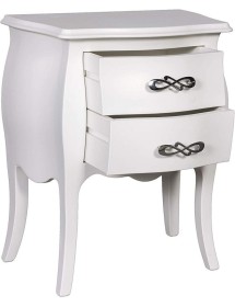 MOBILI 2G - Comodino 2 cassetti bombato legno shabby bianco 50x30x60 vista frontale