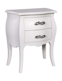 MOBILI 2G - Comodino 2 cassetti bombato legno shabby bianco 50x30x60 vista frontale