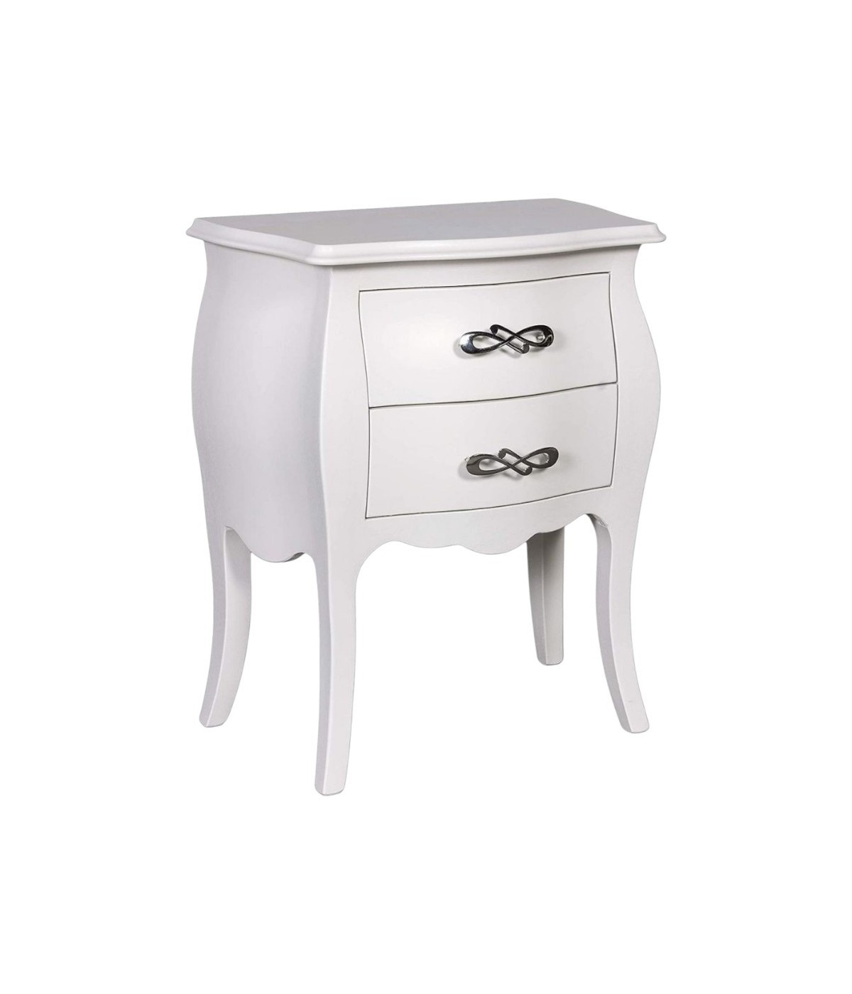 MOBILI 2G - Comodino 2 cassetti bombato legno shabby bianco 50x30x60 vista frontale