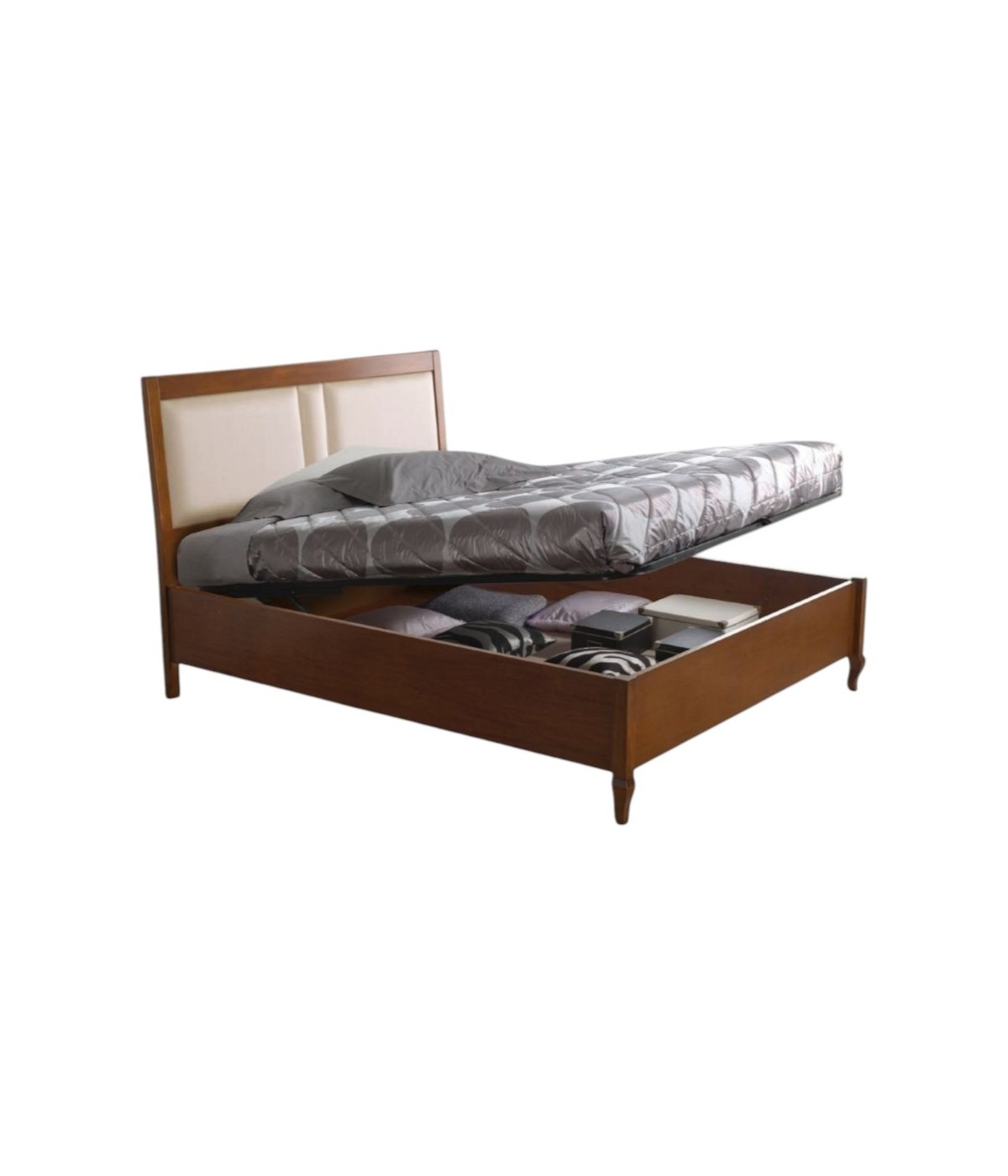MOBILI 2G - Letto matrimoniale contenitore legno noce bassano 175x210X125 vista frontale
