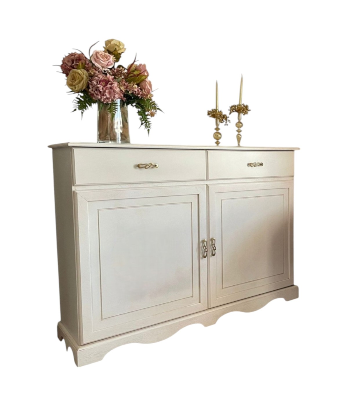 MOBILI 2G - Credenza legno 2 porte 2 cassetti legno shabby vari colori 150X48X110 (1241) vista frontale