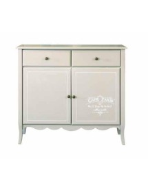 MOBILI 2G - Credenza legno 2 porte 2 cassetti legno shabby tortora bianco scritte 110X35X100 (1238) vista frontale
