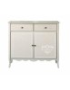 MOBILI 2G - Credenza legno 2 porte 2 cassetti legno shabby tortora bianco scritte 110X35X100 (1238) vista frontale