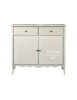 MOBILI 2G - Credenza legno 2 porte 2 cassetti legno shabby tortora bianco scritte 110X35X100 (1238) vista frontale