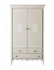 MOBILI 2G - Armadio legno 2 porte 3 cassetti legno shabby tortora bianco scritte 110X55X190 (1236) VISTA FRONTALE