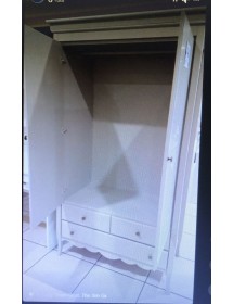 MOBILI 2G - Armadio legno 2 porte 3 cassetti legno shabby tortora bianco scritte 110X55X190 (1236) VISTA FRONTALE