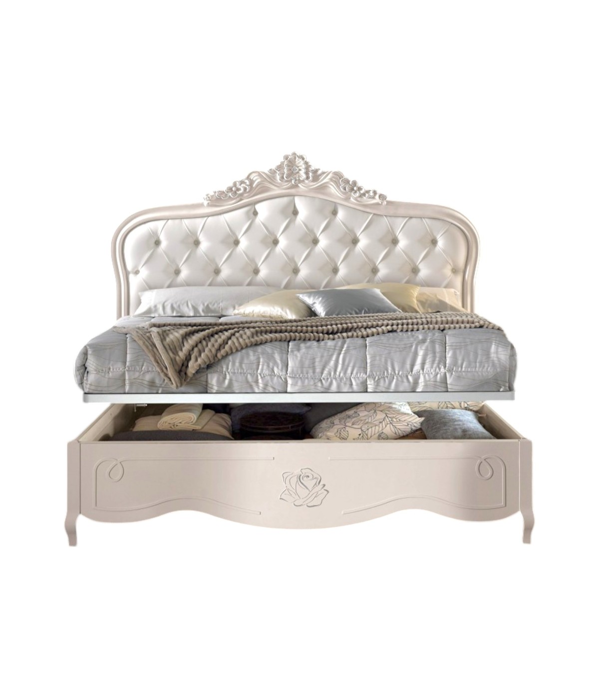 MOBILI 2G - Letto matrimoniale contenitore imbottito Legno Bianco 182x212x156 (2135) vista frontale