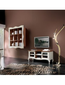 MOBILI 2G - libreria pensile 9 vani a giorno legno shabby bicolore 151x36x151 (6001) vista frontale